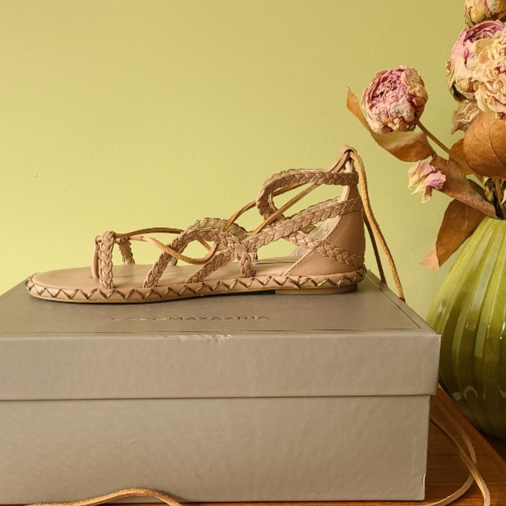 BCBG MA-MAYE Nude Lace-Up Leather Sandal